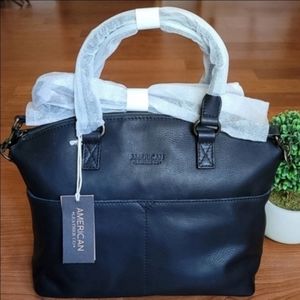 AMERICAN LEATHER CO. Black Leather Carrie Dome Satchel